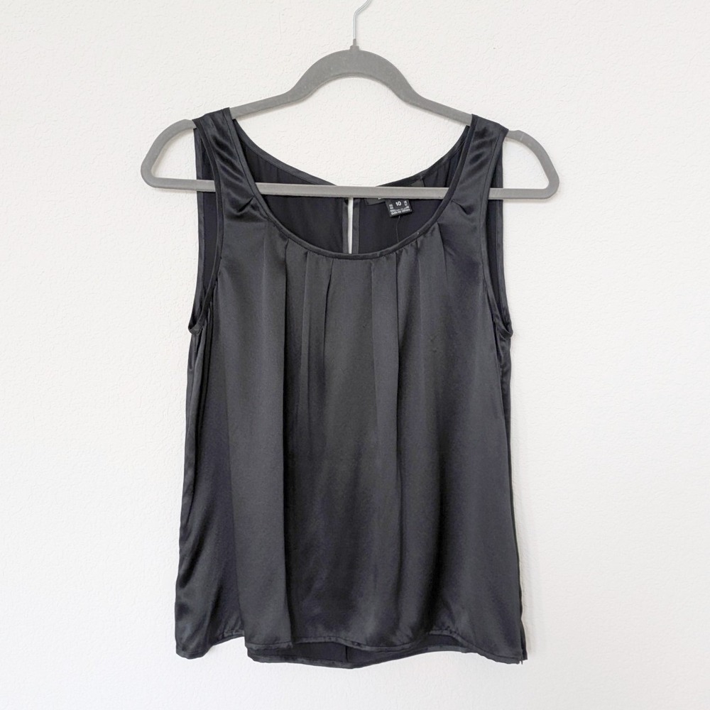 NWT Ellen Tracy Black 100% Silk Pleated Sleeveless Blouse Top Women's 10‎